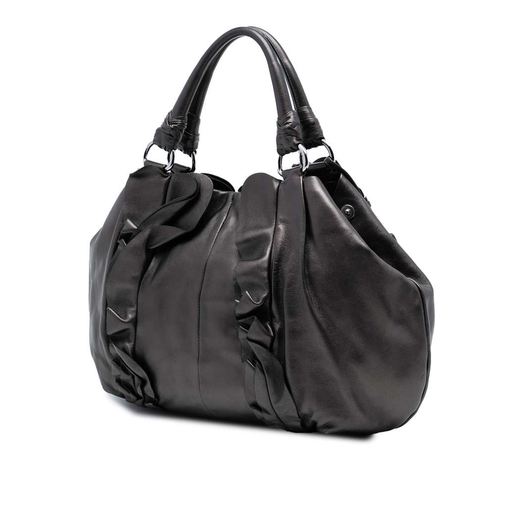 Prada Nappa Mordore Ruffle Tote Black Leather Good condition - Back View