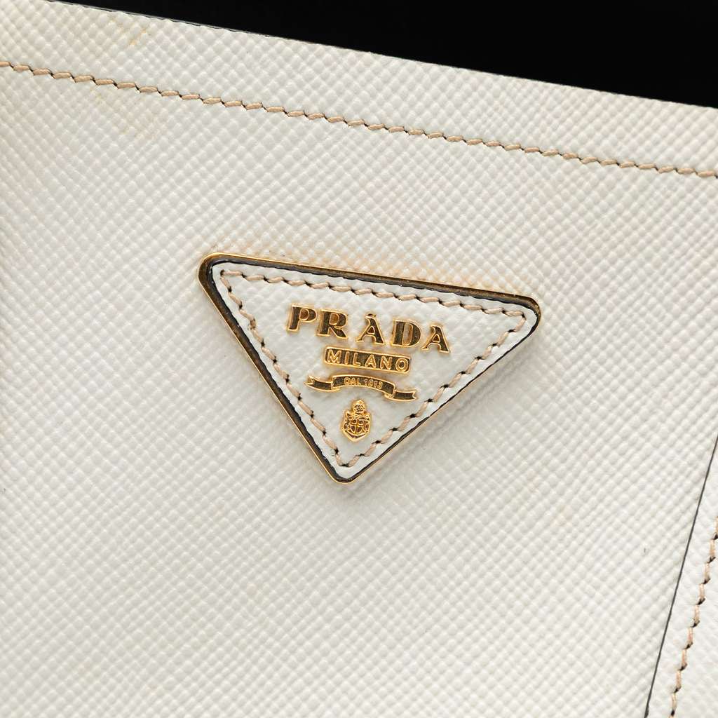Prada Medium Saffiano Cuir Double Satchel White Leather Fair condition - Box View
