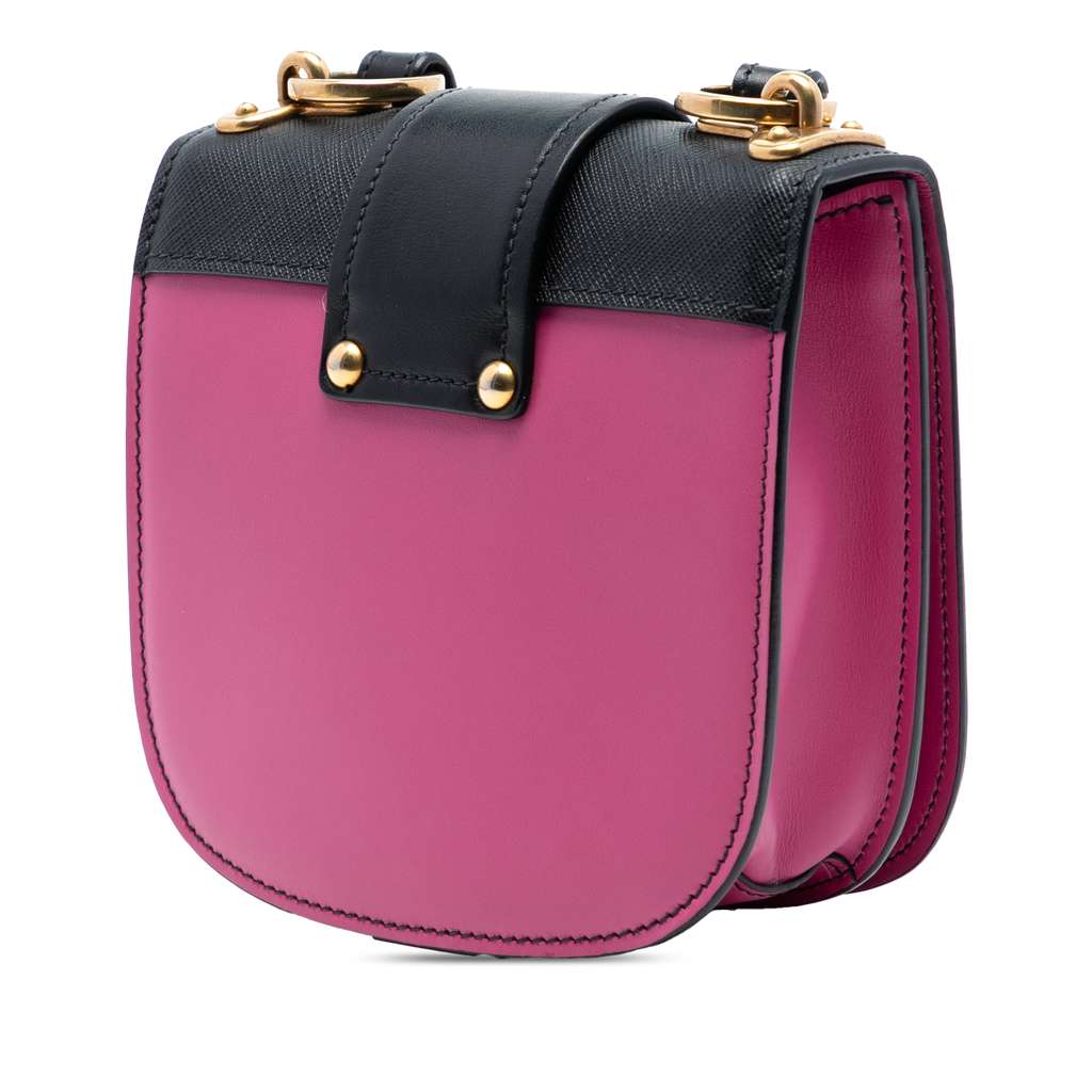 Prada Saffiano Trimmed City Calf Pionniere Crossbody Pink Leather Good condition - Back View