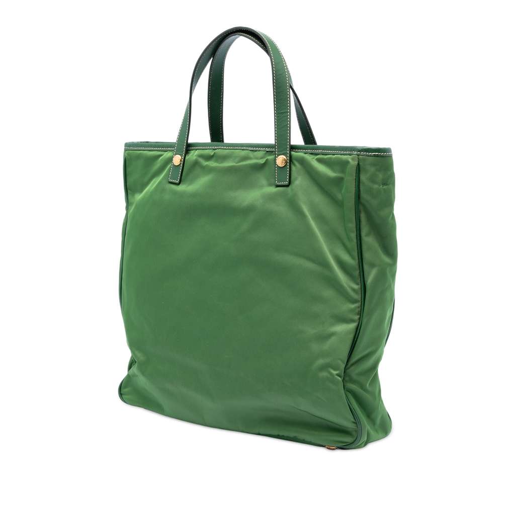 Prada Saffiano Trimmed Tessuto Logo Plate Convertible Tote Green Good condition - Back View