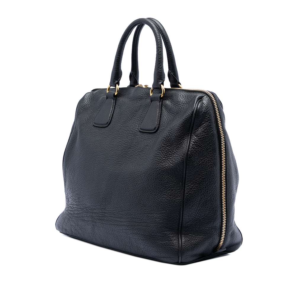 Prada Large Vitello Daino Boston Bag Black Leather Good condition - Back View