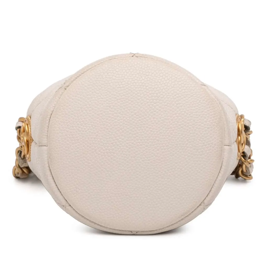 Chanel Mini Quilted Caviar Twist Your Buttons Drawstring Bucket Bag White Leather Very good - Inside View