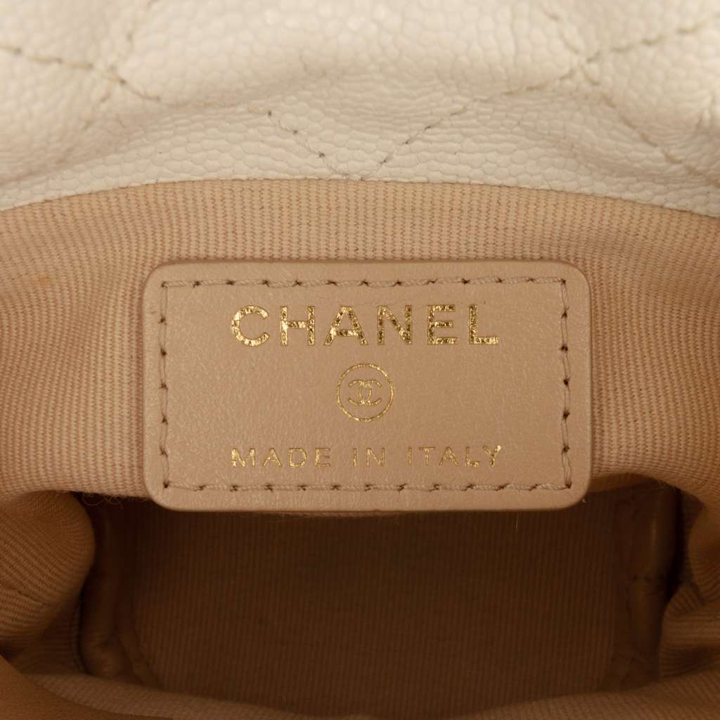 Chanel Mini Quilted Caviar Twist Your Buttons Drawstring Bucket Bag White Leather Good condition - Box View