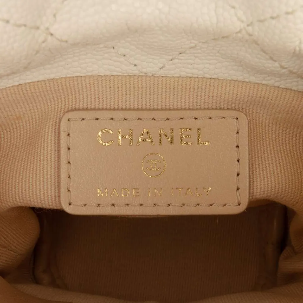 Chanel Mini Quilted Caviar Twist Your Buttons Drawstring Bucket Bag White Leather Very good - Box View