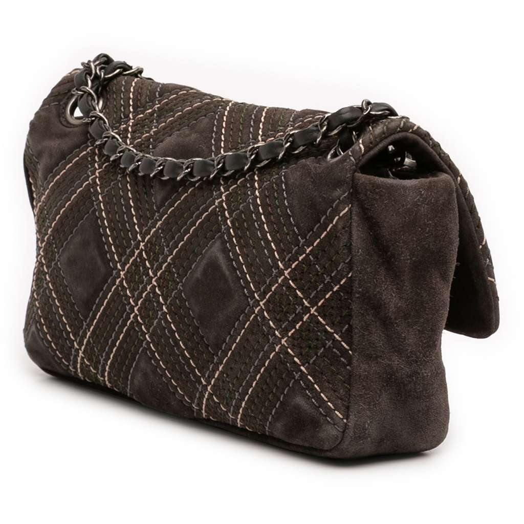 Chanel Paris Edinburgh Medium Stitched Suede Saltire Single Flap Brown Leather Good condition - Back View