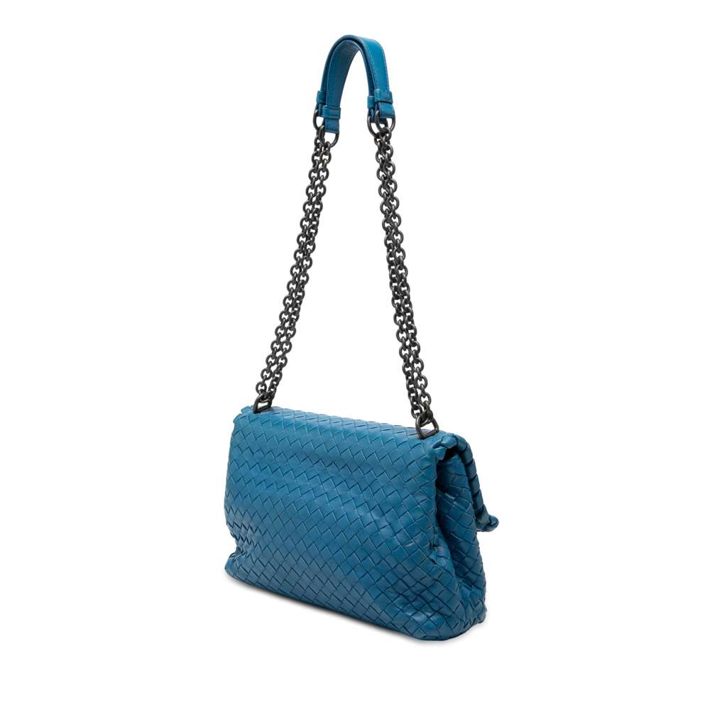 Bottega Veneta Small Nappa Intrecciato Olimpia Shoulder Bag Blue Leather Good condition - Back View