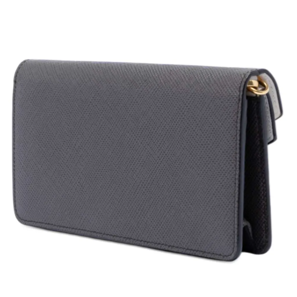 Prada Bicolor Saffiano Lux Envelope Double Flap Wallet on Chain Black Leather Very good - Back View