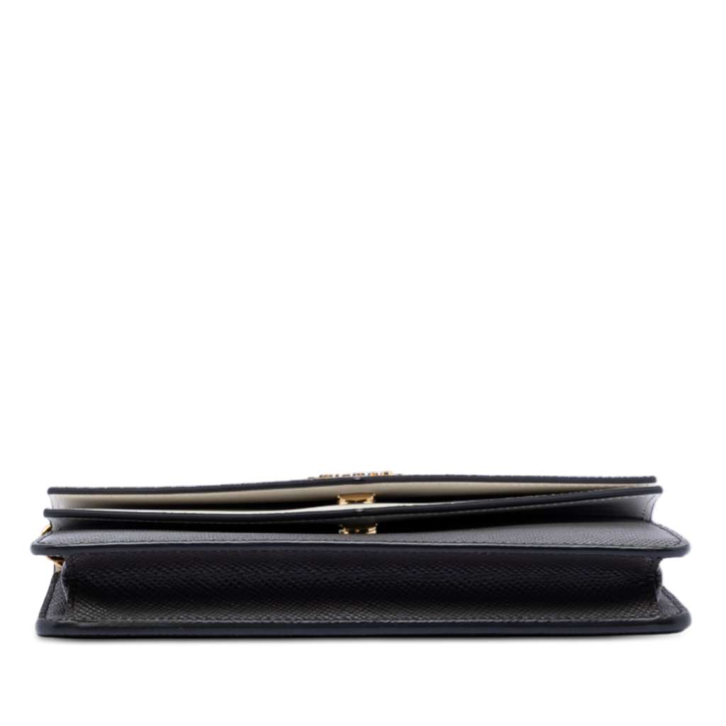 Prada Bicolor Saffiano Lux Envelope Double Flap Wallet on Chain Black Leather Good condition - Inside View
