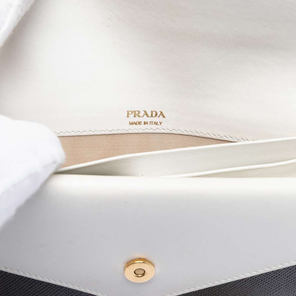 Prada Bicolor Saffiano Lux Envelope Double Flap Wallet on Chain Black Leather Good condition - Box View