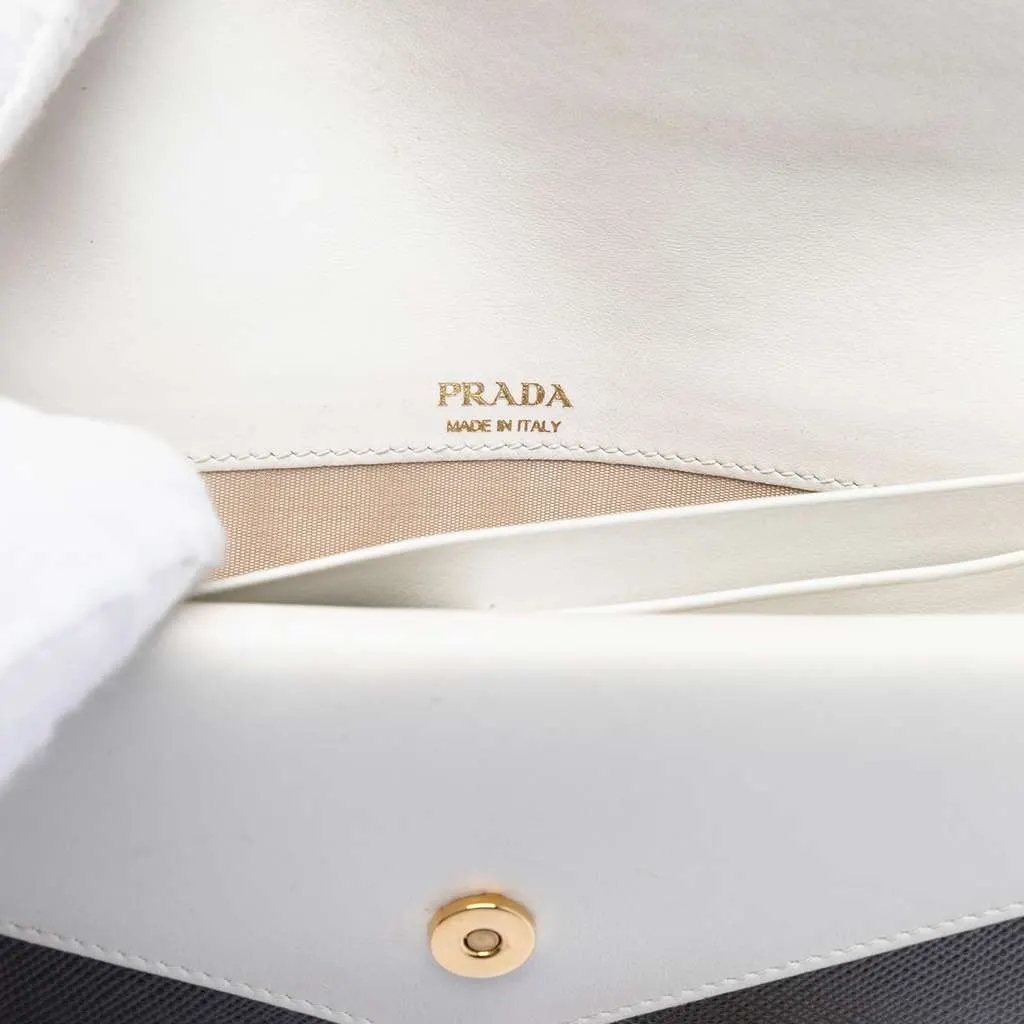 Prada Bicolor Saffiano Lux Envelope Double Flap Wallet on Chain Black Leather Very good - Box View