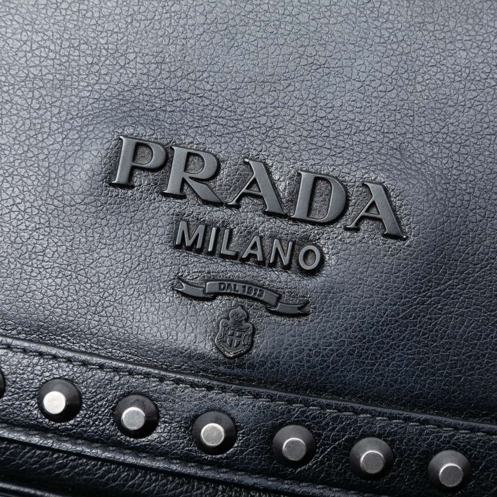 Prada Glace Calfskin Studded Crossbody Black Leather Good condition - Box View