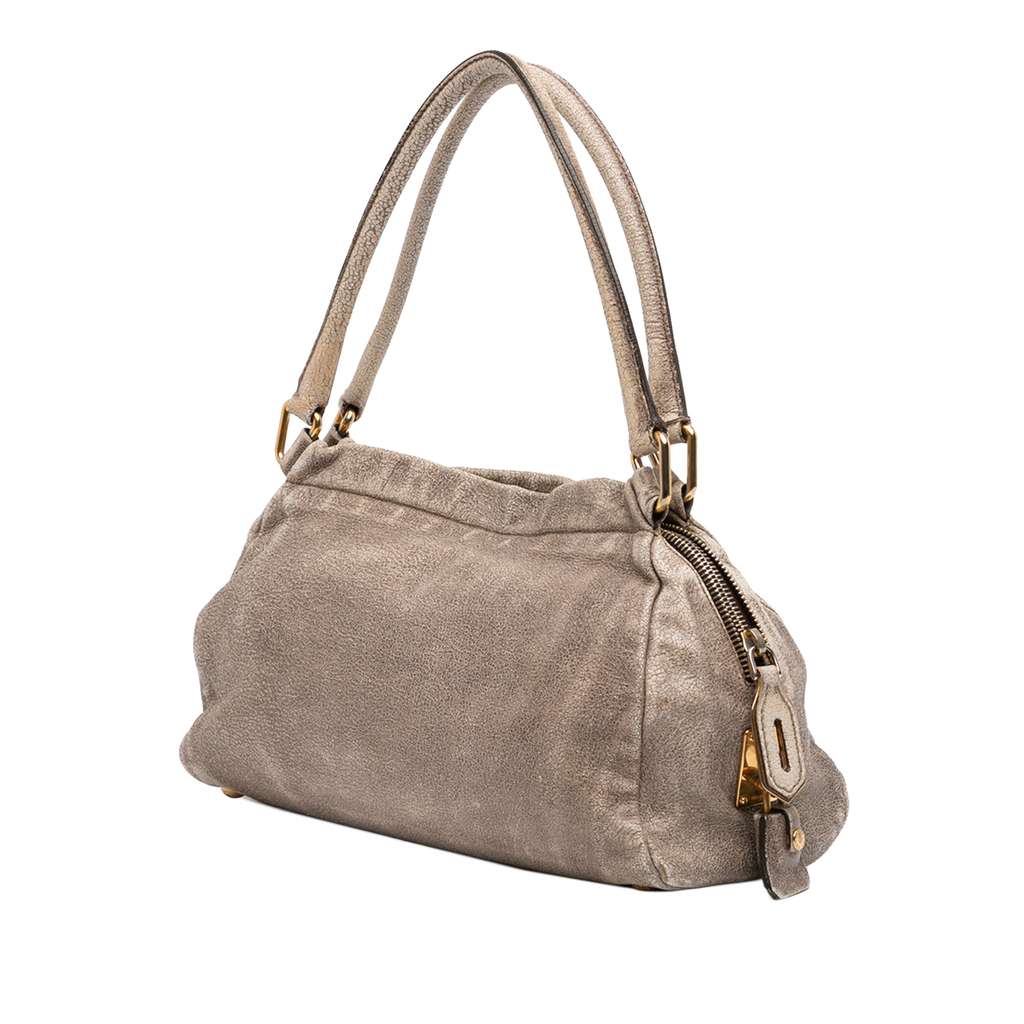 Prada Craquele Leather Shoulder Bag Brown Leather Good condition - Back View