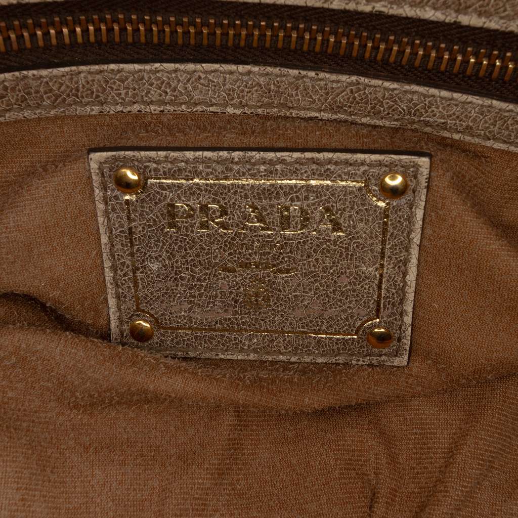Prada Craquele Leather Shoulder Bag Brown Leather Good condition - Box View