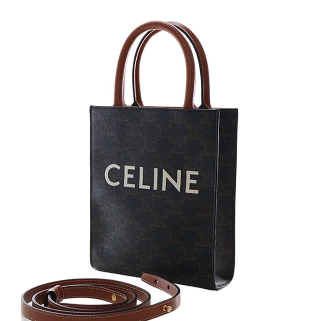 Celine Mini Triomphe Coated Canvas Vertical Cabas Satchel Brown Canvas Good condition - Back View
