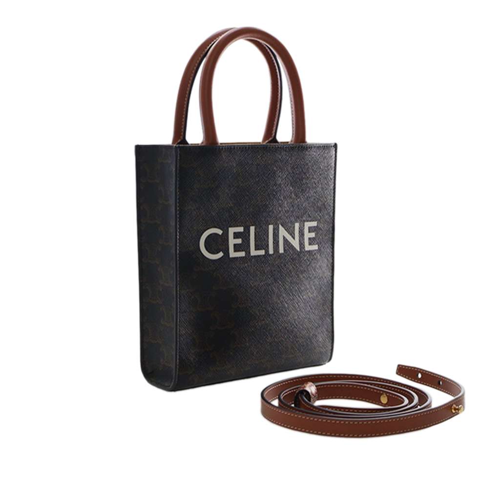 Celine Mini Triomphe Coated Canvas Vertical Cabas Satchel Brown Canvas Good condition - Inside View
