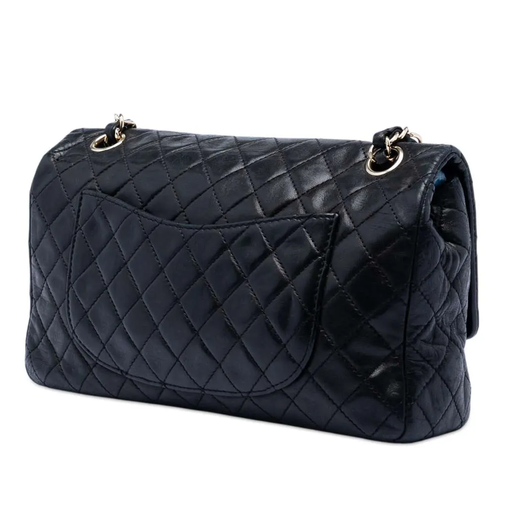 Chanel Medium Classic Lambskin Valentines Heart Charms Single Flap Black Leather Very good - Back View