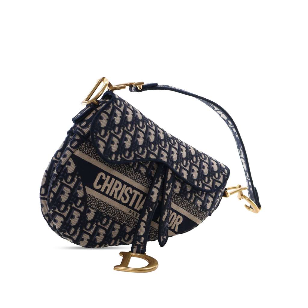 Dior Oblique Embroidered Canvas Saddle Bag Blue Canvas Good condition - Back View