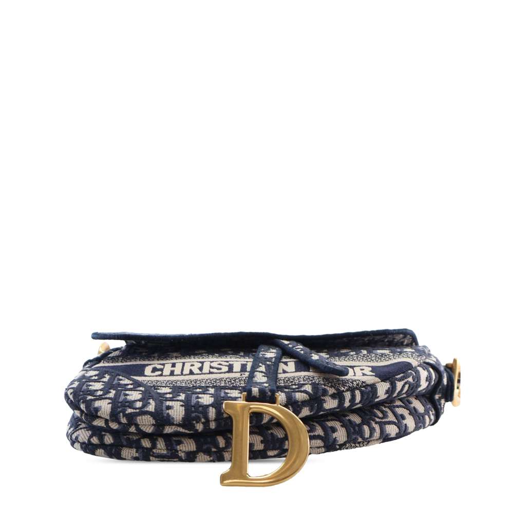 Dior Oblique Embroidered Canvas Saddle Bag Blue Canvas Good condition - Model View