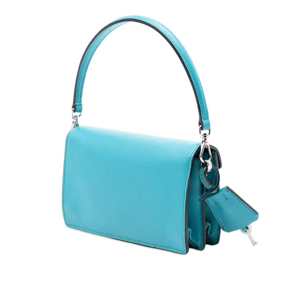 Prada Saffiano Lux Sound Lock Satchel Blue Leather Very good - Back View