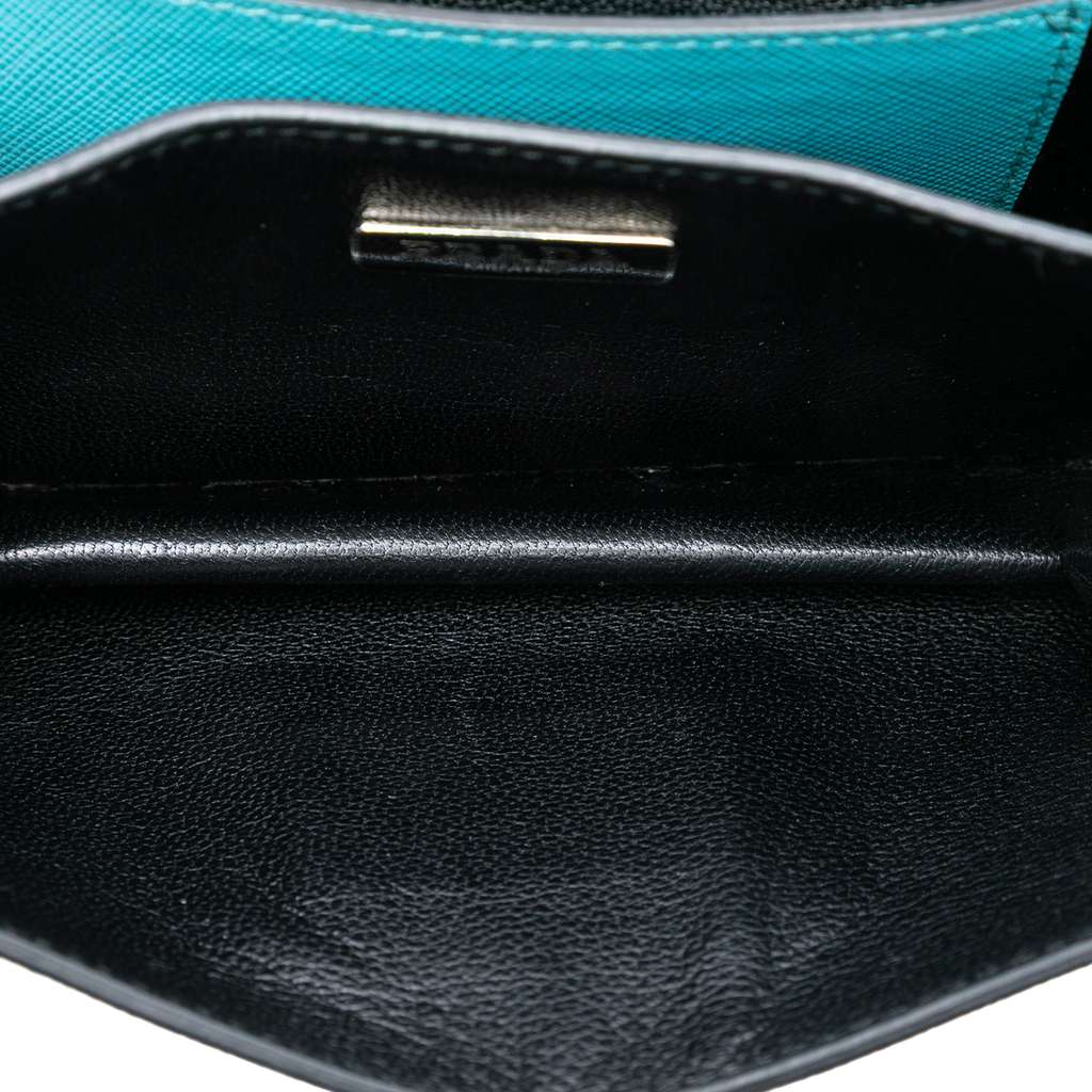Prada Saffiano Lux Sound Lock Satchel Blue Leather Good condition - Model View