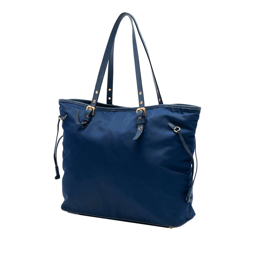 Prada Saffiano Trimmed Tessuto Tote Blue Good condition - Back View