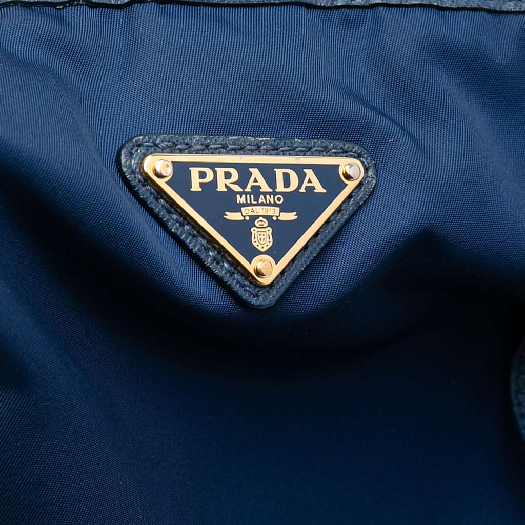 Prada Saffiano Trimmed Tessuto Tote Blue Good condition - Box View