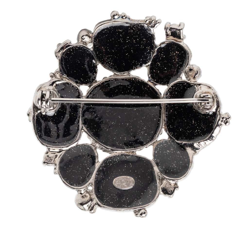 Chanel CC Silver Plated Gripoix Pin Brooch Black Good condition - Back View
