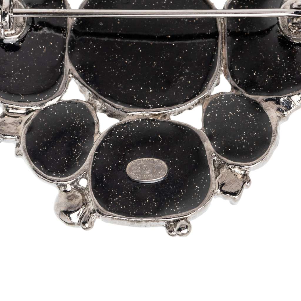 Chanel CC Silver Plated Gripoix Pin Brooch Black Good condition - Inside View