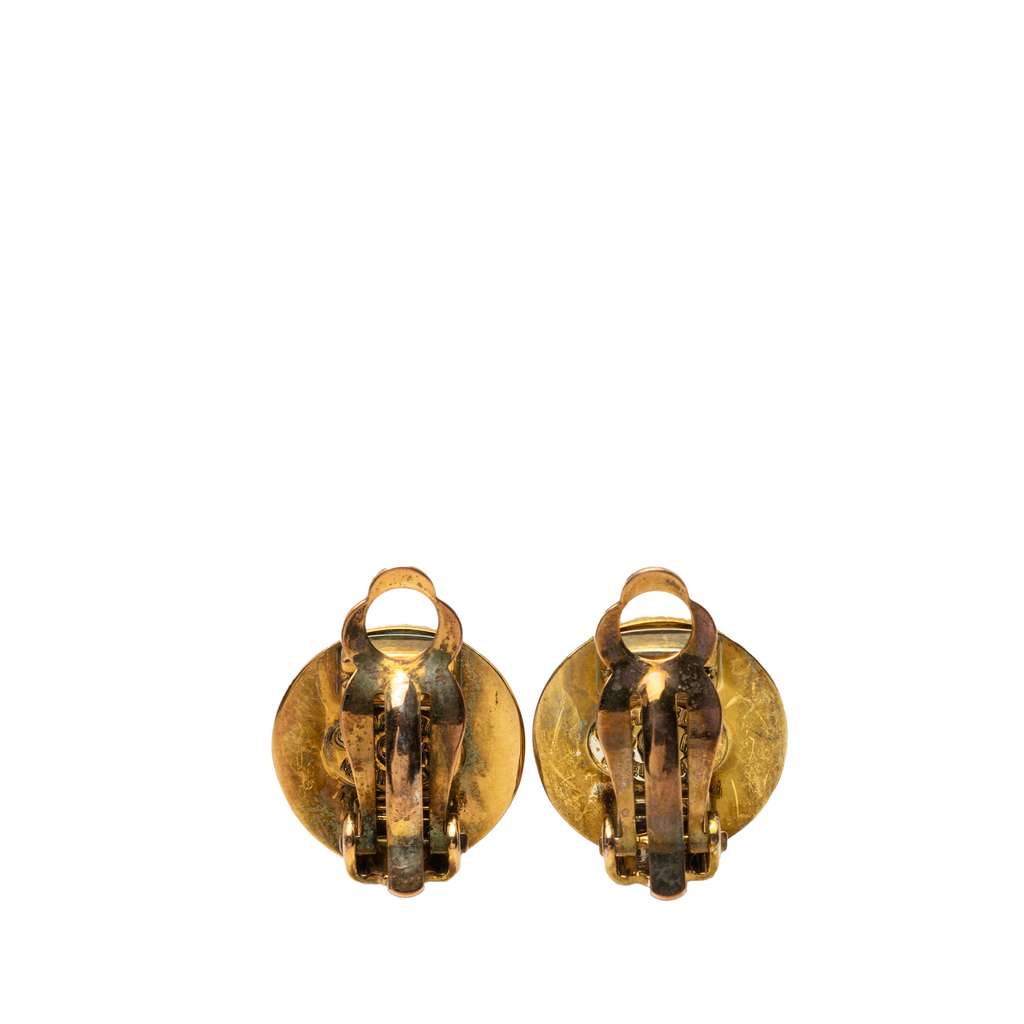 Chanel Gold Plated CC Turnlock Round Clip On Earrings Gold Metal Good condition - Back View