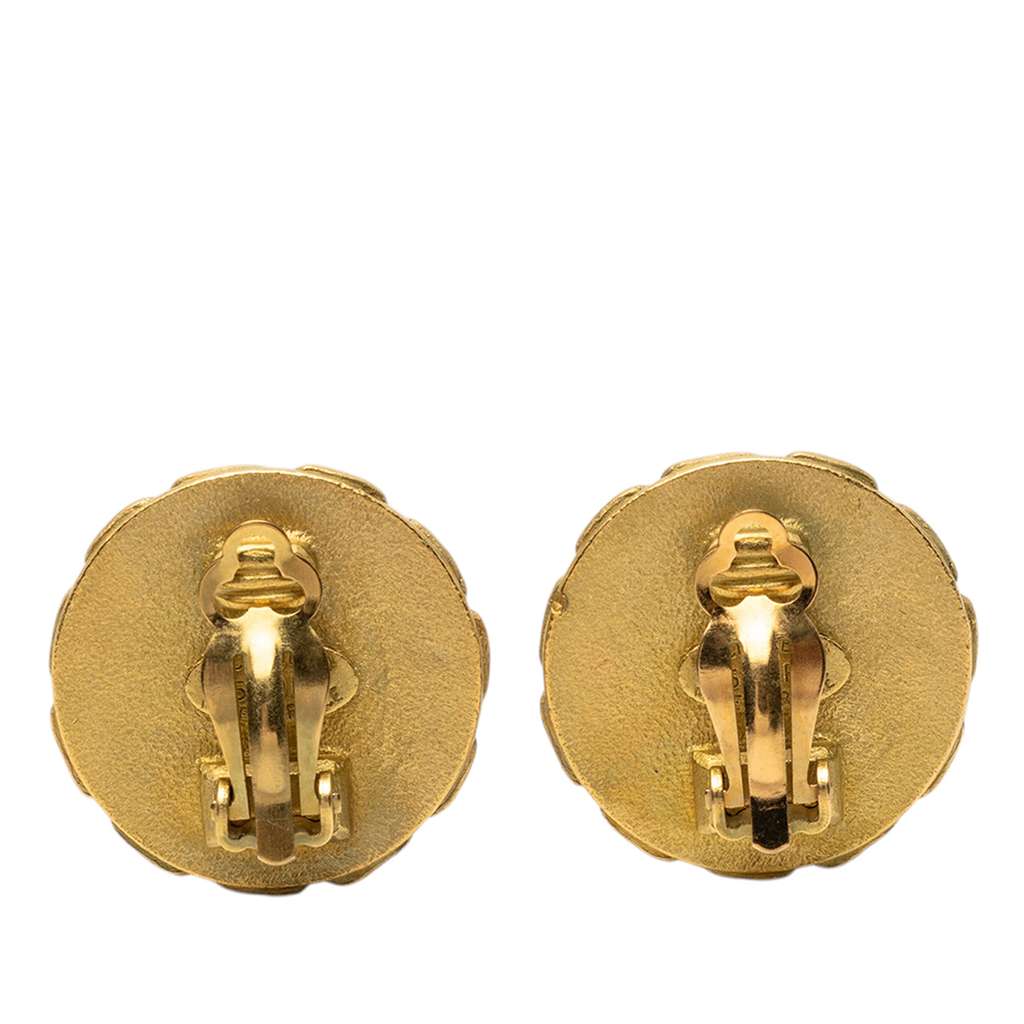 Chanel CC Gold Plated Resin Chain Round Clip On Earrings Gold Metal Good condition - Back View