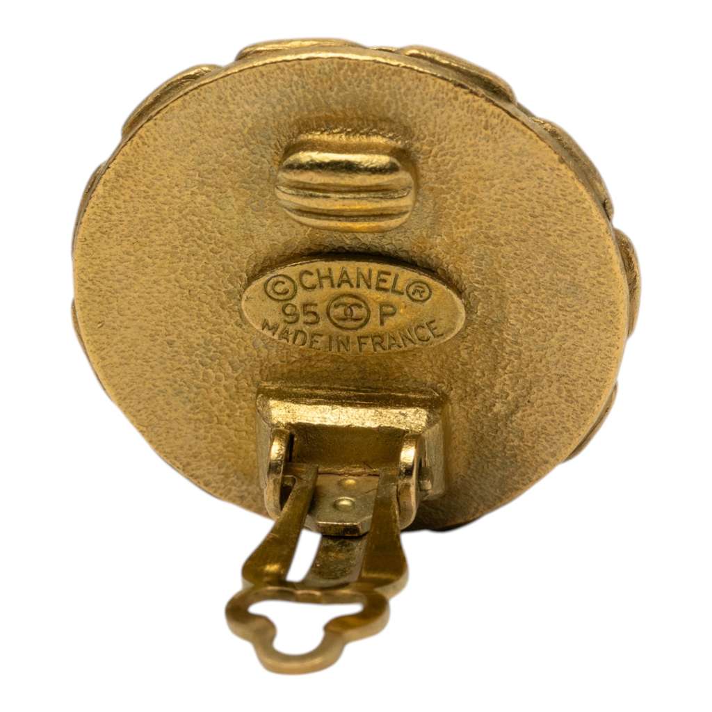 Chanel CC Gold Plated Resin Chain Round Clip On Earrings Gold Metal Good condition - Inside View