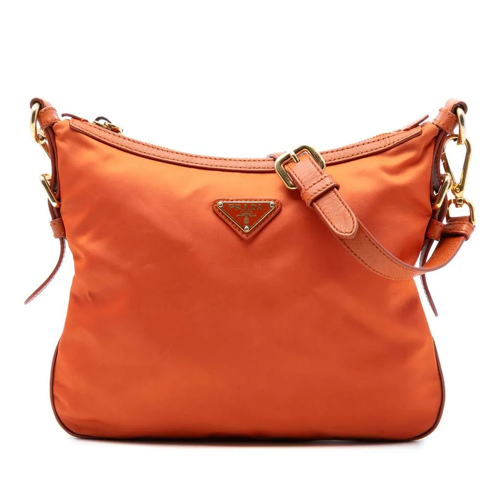 Prada Saffiano Trimmed Tessuto Zip Top Crossbody Orange Polyamide Very good - Front View