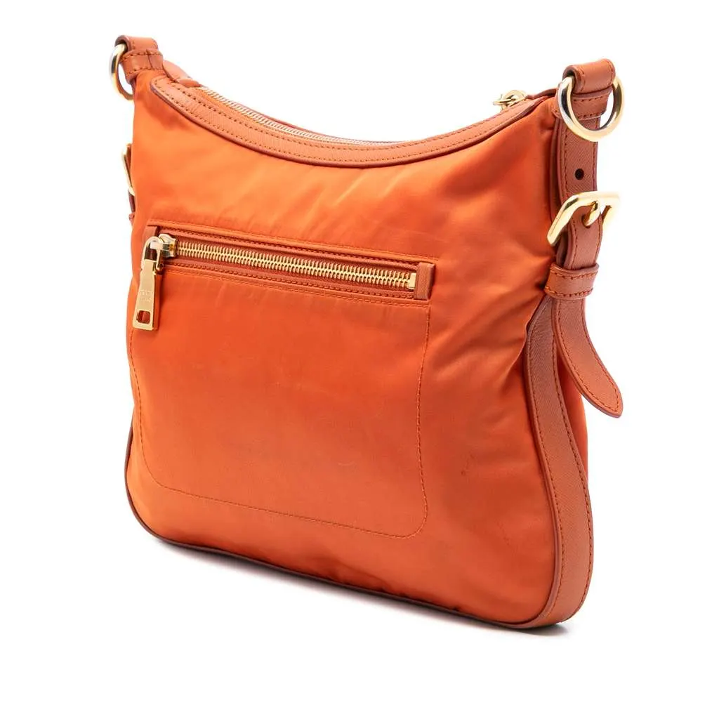 Prada Saffiano Trimmed Tessuto Zip Top Crossbody Orange Polyamide Very good - Back View