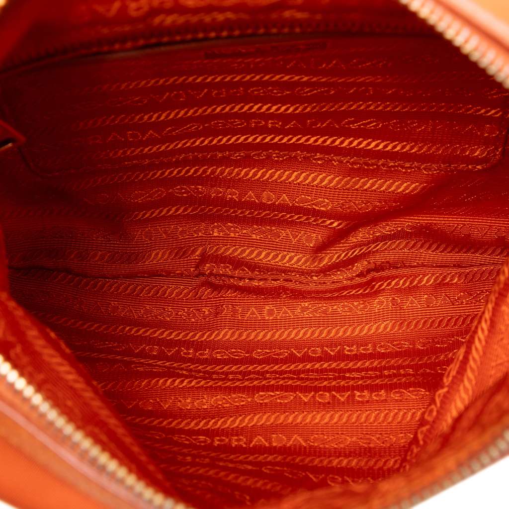 Prada Saffiano Trimmed Tessuto Zip Top Crossbody Orange Good condition - Model View