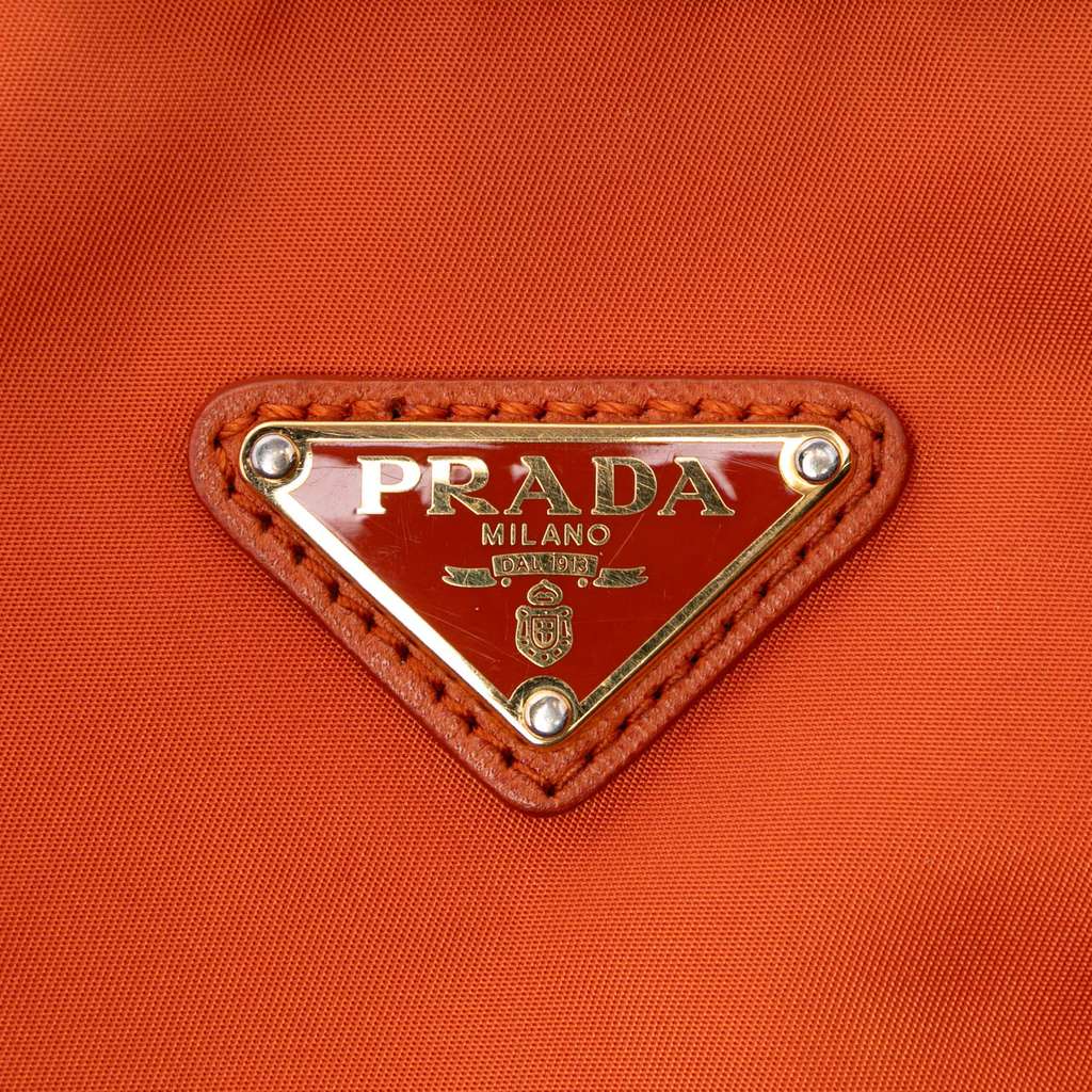 Prada Saffiano Trimmed Tessuto Zip Top Crossbody Orange Good condition - Box View
