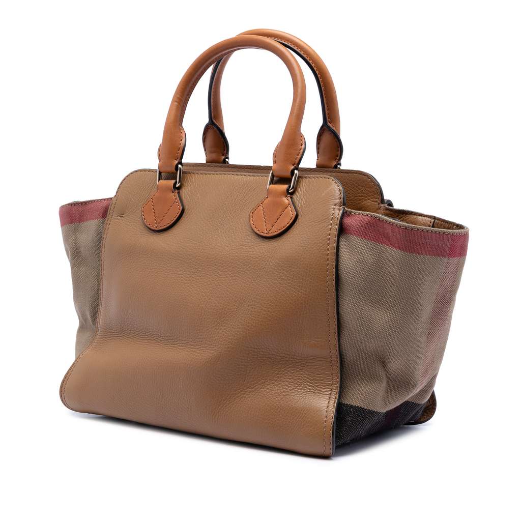 Burberry Medium Leather and House Check Harcourt Satchel Brown Leather Good condition - Back View