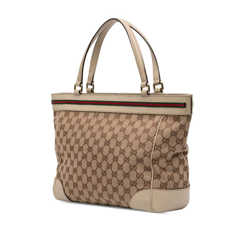 Gucci GG Canvas Web Mayfair Tote Brown Canvas Good condition - Back View
