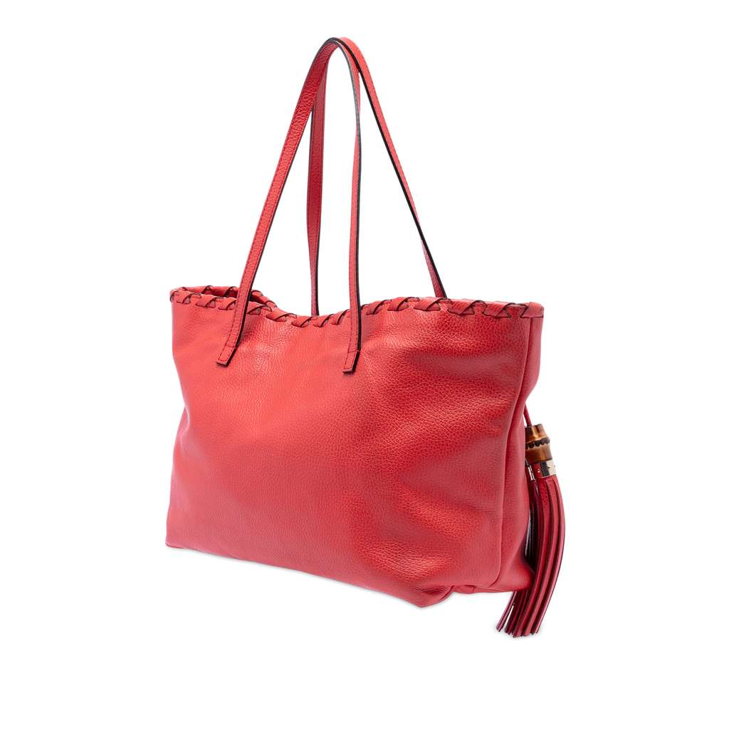 Gucci Leather Bamboo Tassel Tote Red Leather Good condition - Back View