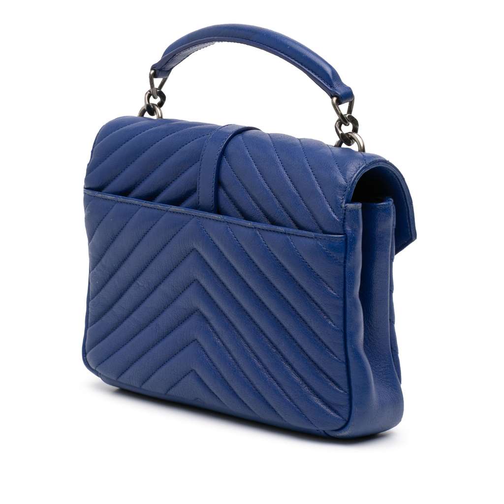 Saint Laurent Medium Chevron Sheepskin Monogram College Satchel Blue Leather Good condition - Back View