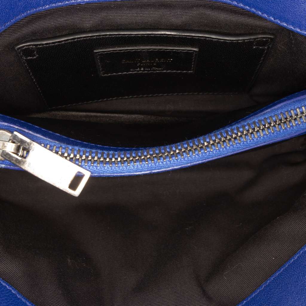Saint Laurent Medium Chevron Sheepskin Monogram College Satchel Blue Leather Good condition - Model View