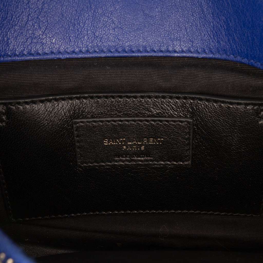 Saint Laurent Medium Chevron Sheepskin Monogram College Satchel Blue Leather Good condition - Box View