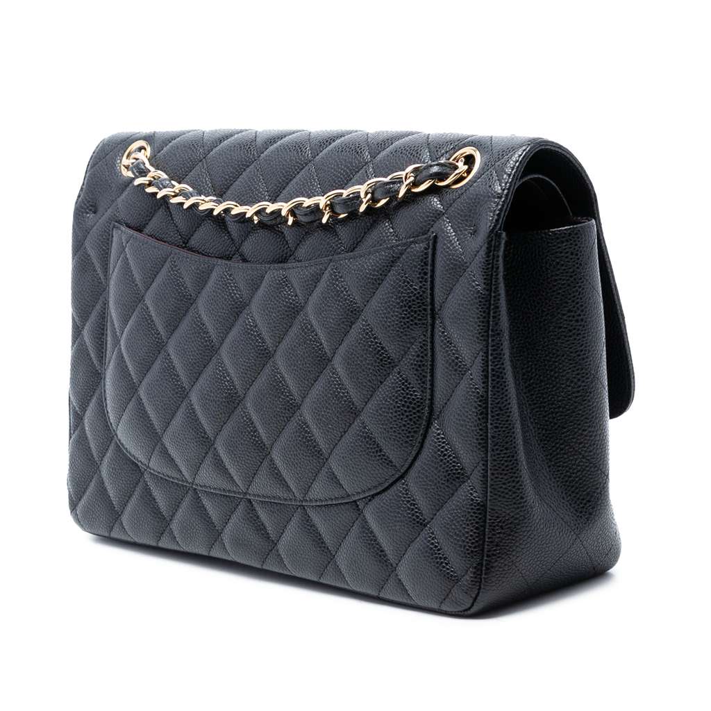 Chanel Jumbo Classic Caviar Double Flap Black Leather Good condition - Back View