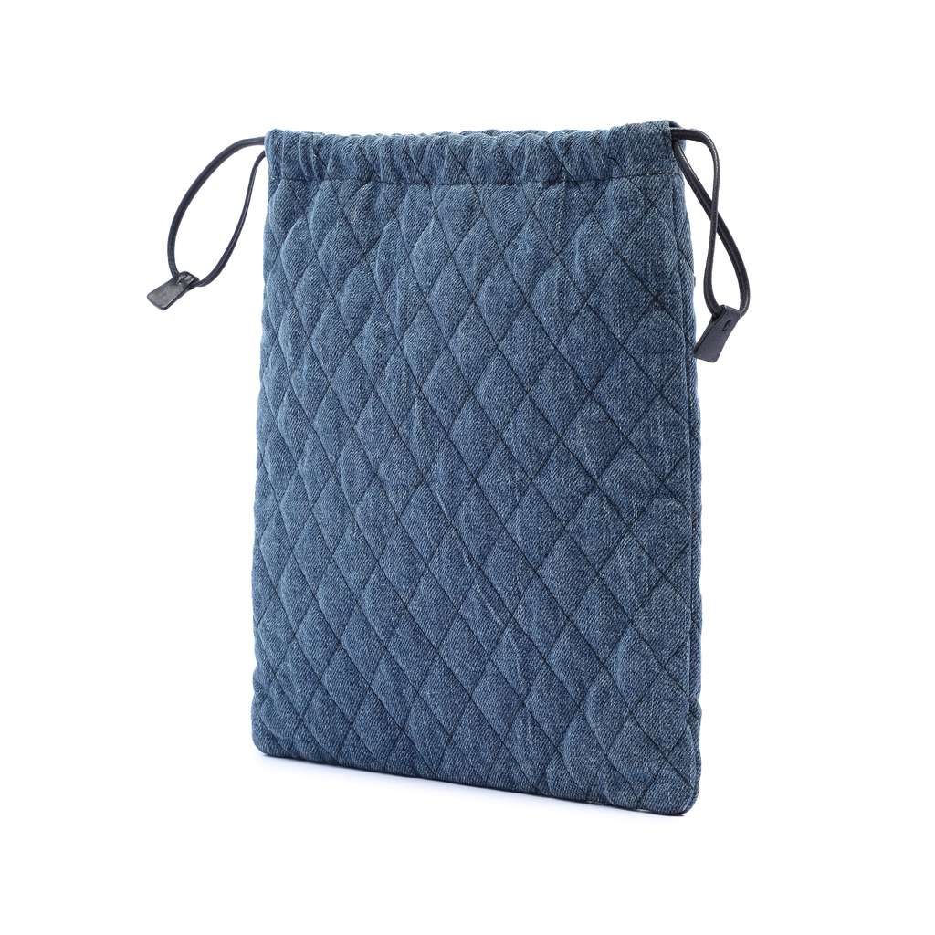 Prada Impuntu  Denim Embroidered Drawstring Pouch Blue Denim Good condition - Back View