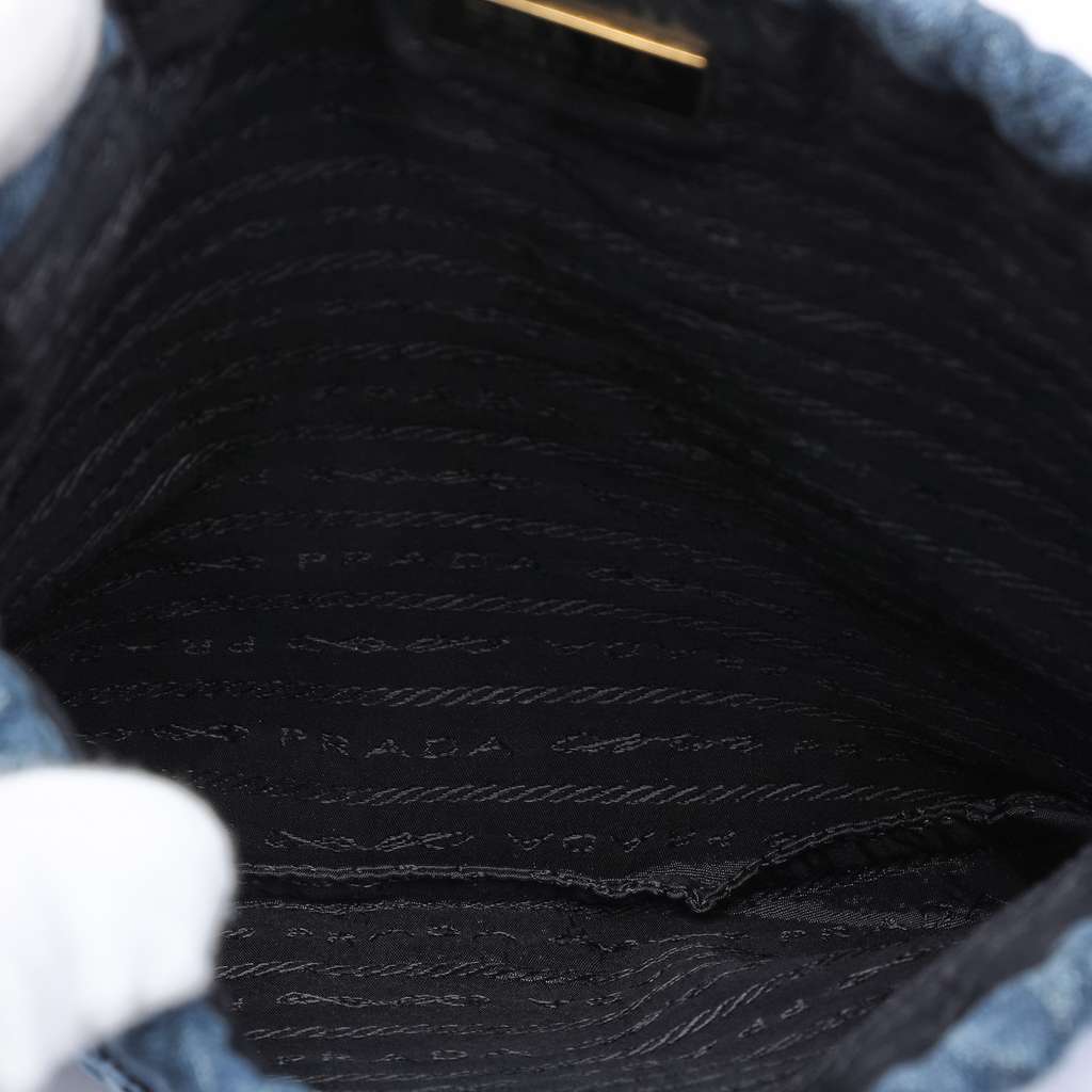 Prada Impuntu  Denim Embroidered Drawstring Pouch Blue Denim Good condition - Model View