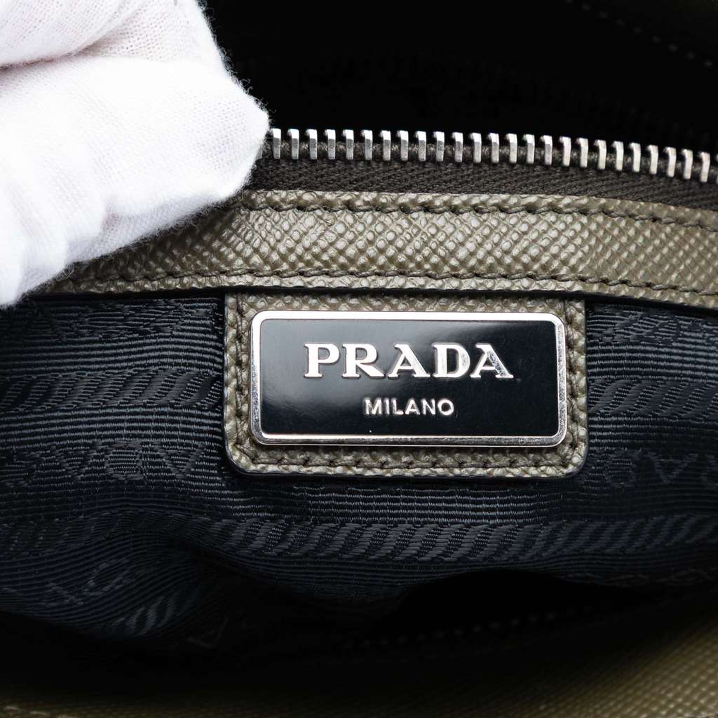 Prada Saffiano Brique Zip Top Crossbody Grey Leather Good condition - Box View