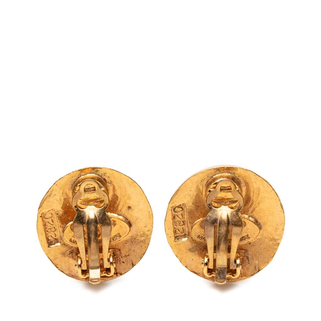 Chanel CC Gold Plated Logo Round Clip On Earrings Gold Metal Good condition - Back View