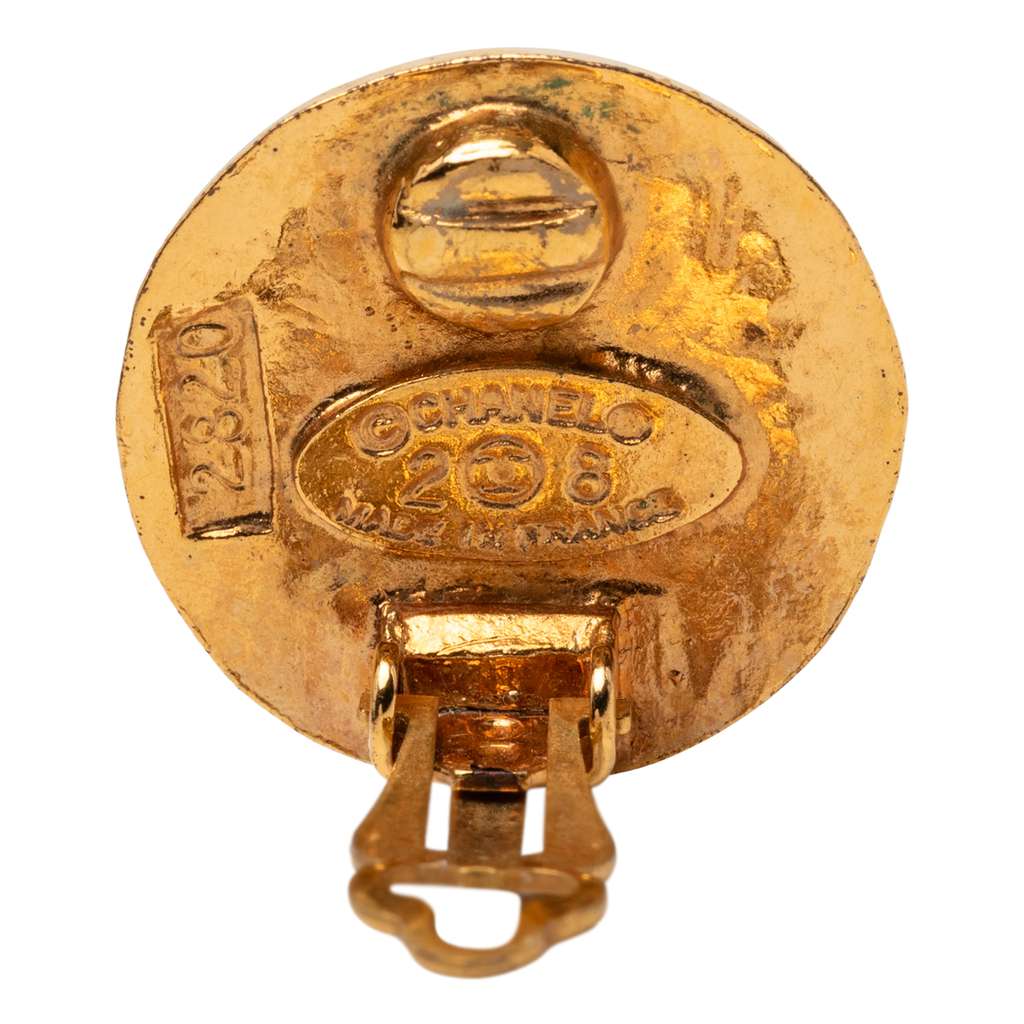 Chanel CC Gold Plated Logo Round Clip On Earrings Gold Metal Good condition - Inside View