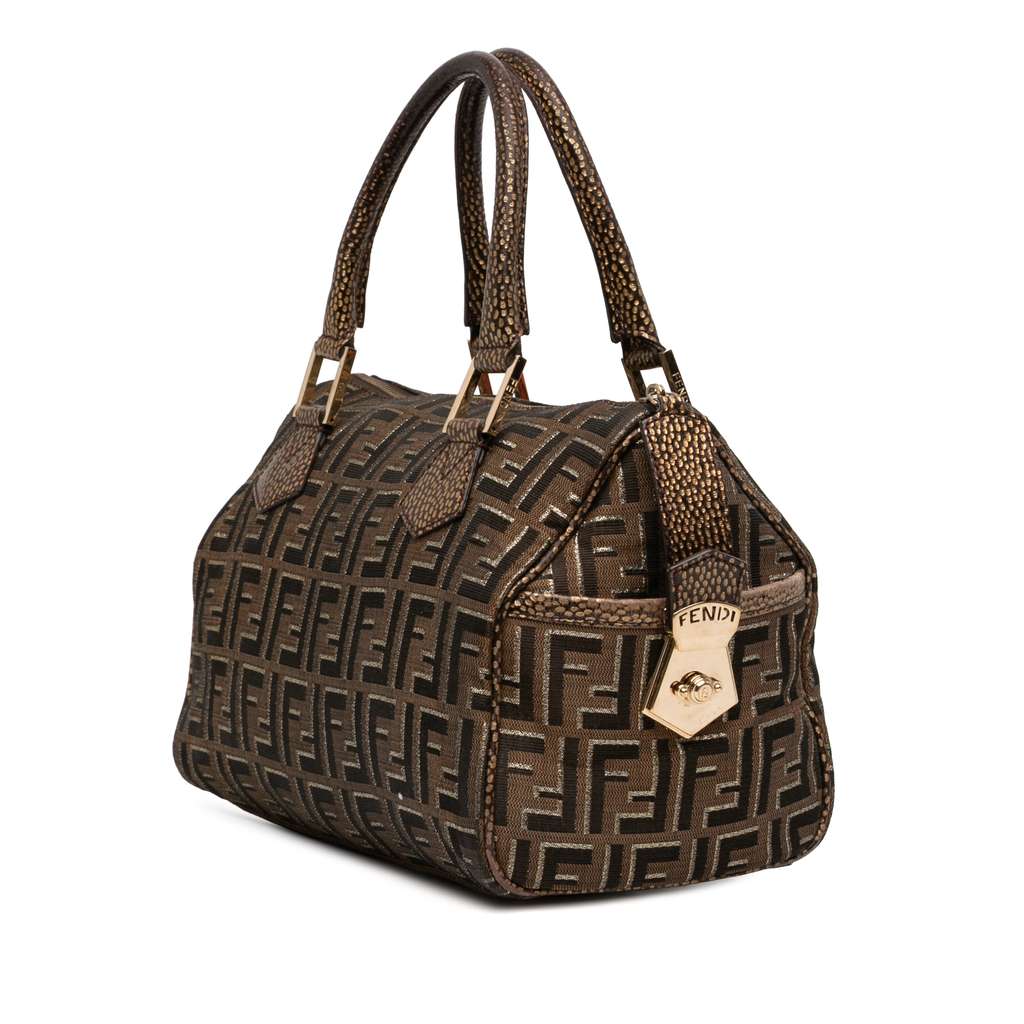 Fendi Zucca Canvas Chef Boston Bag Brown Canvas Good condition - Back View