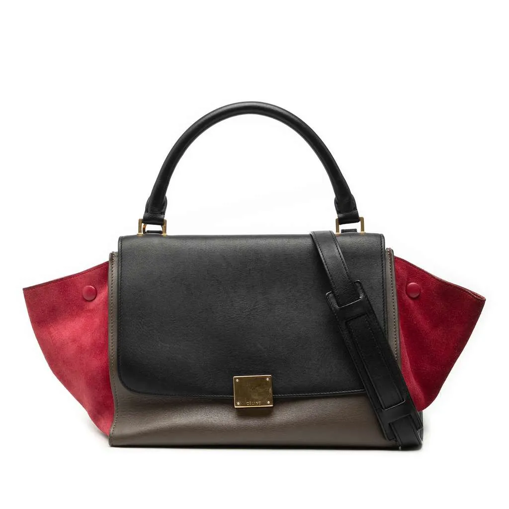 Celine Small Tricolor Leather Trapeze Satchel Brown Leather Good - Front View