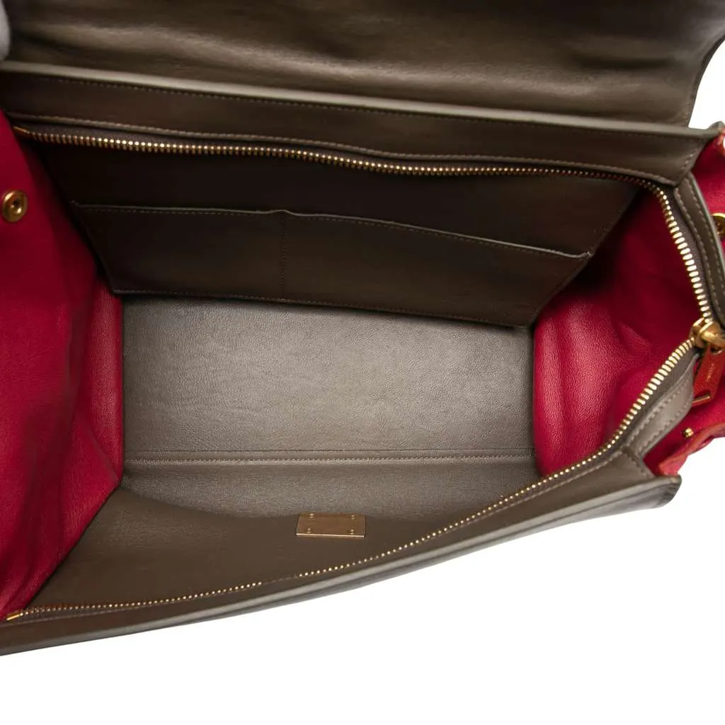 Celine Small Tricolor Leather Trapeze Satchel Brown Leather Good - Model View